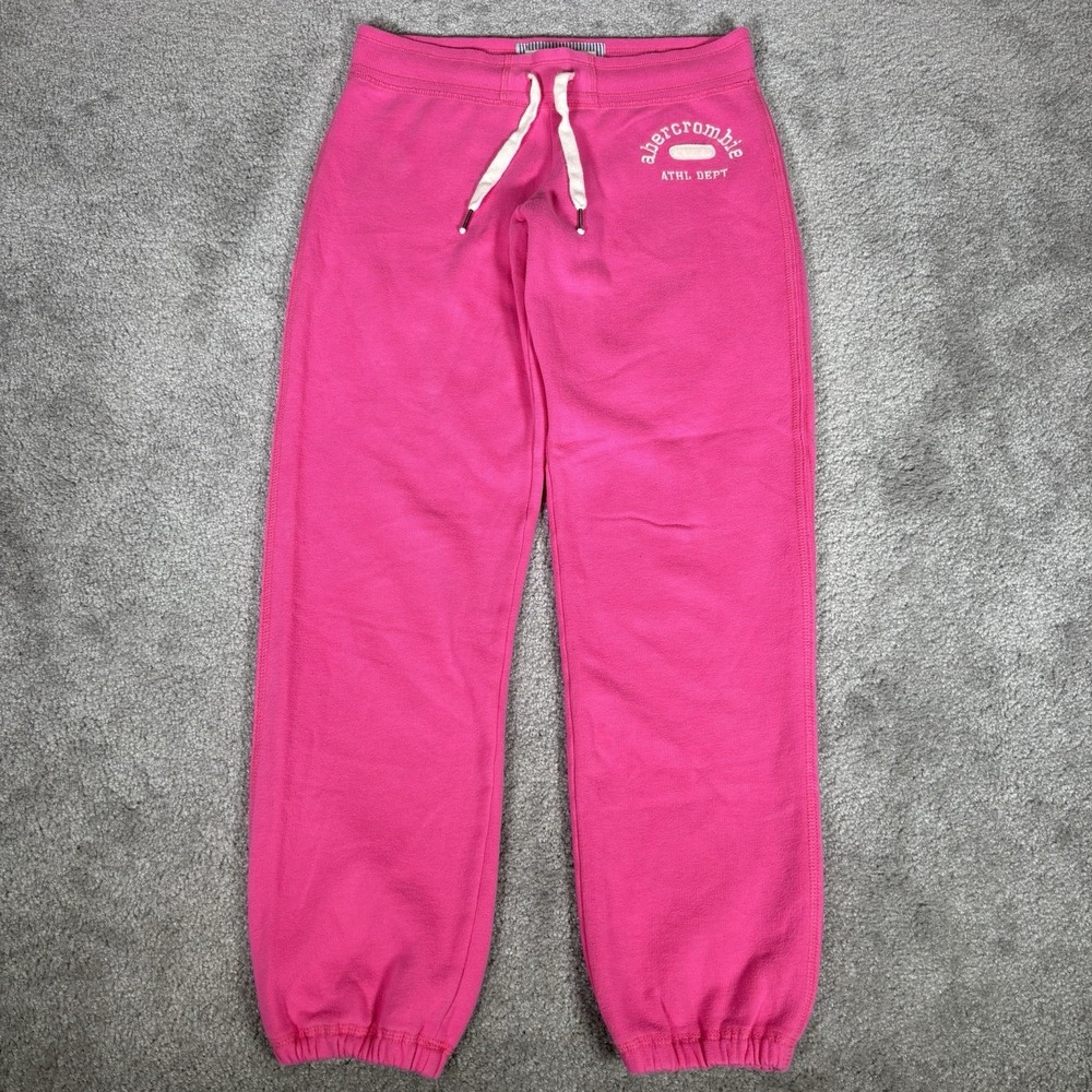 Vintage Abercrombie & Fitch Sweatpants Youth Girl L Pink Joggers Embroidered Y2K